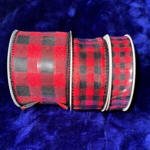 3 rolls Red and Black Plaid Ribbon NEW